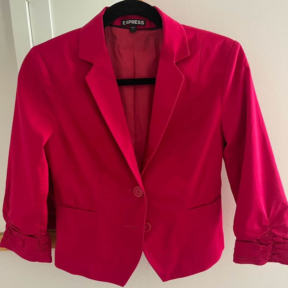 Express Women’s Hot Pink Blazer Cropped with Scrunched Sleeves